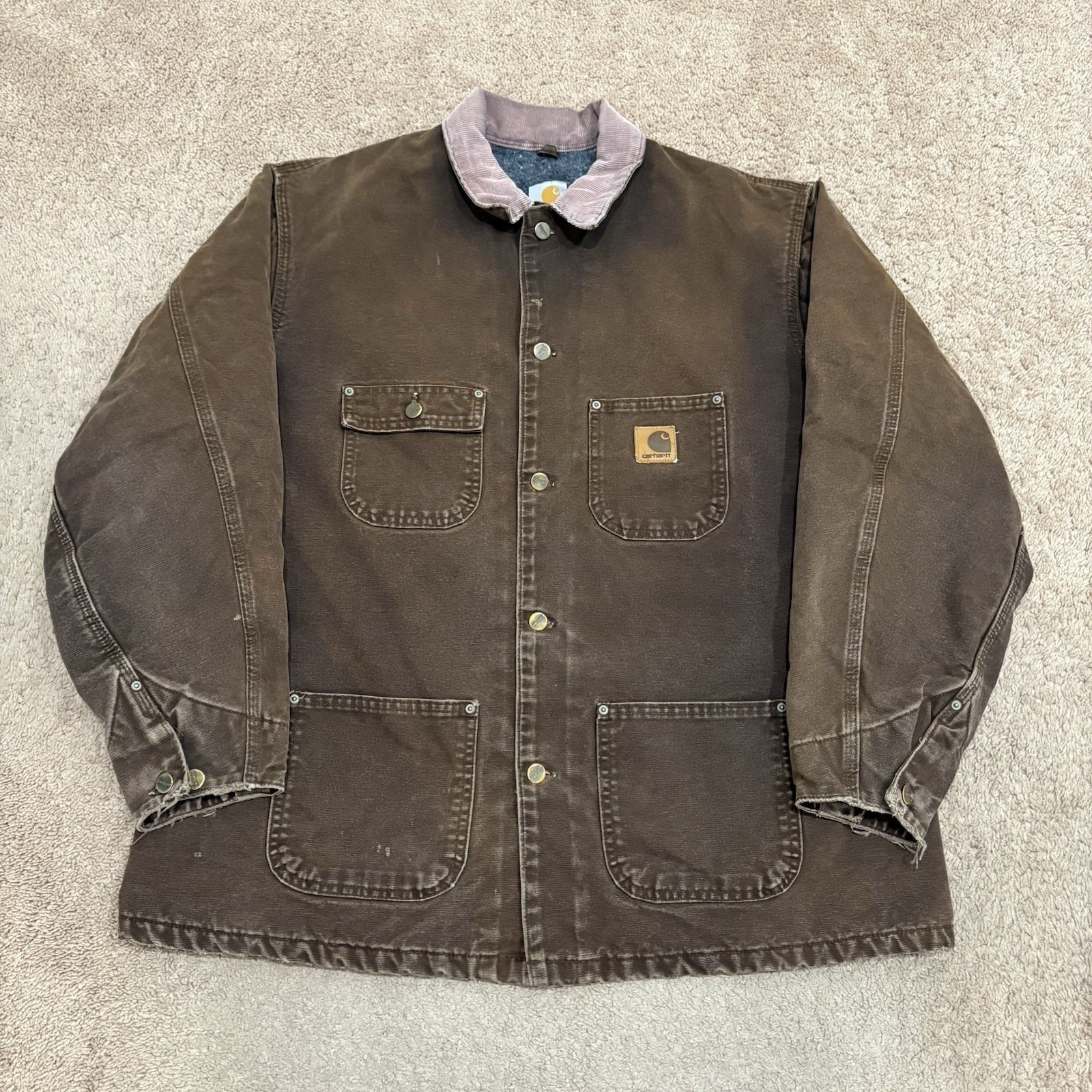 Vintage Carhartt Chore Jacket Blanket Lined Men's Xl Brown Farm Coat C02 Dkb